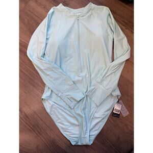 Relleciga One Piece Swimsuit XXL Eggshell Blue Long Sleeve Zip Front Rash Guard